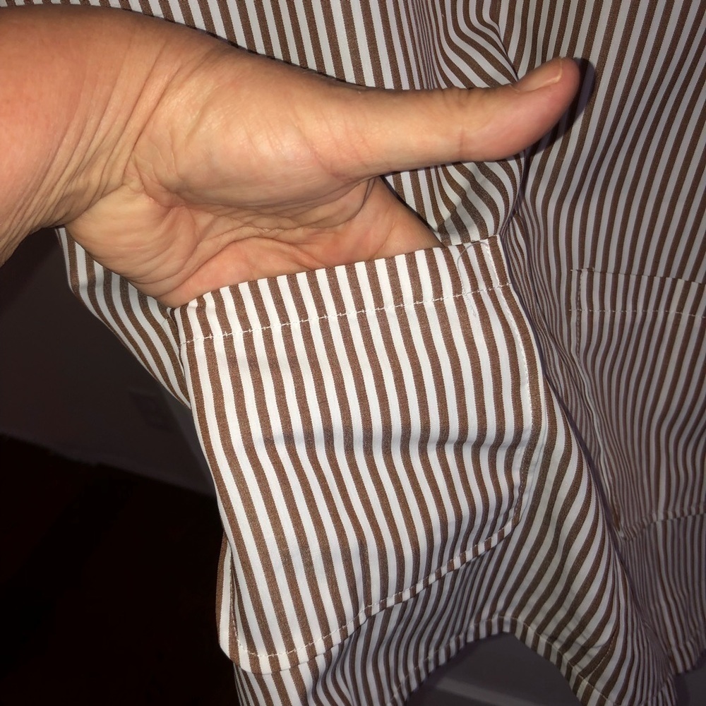 Striped brown and white Sleeveless dress- big pockets- buttons to make bigger - Picture 2 of 6